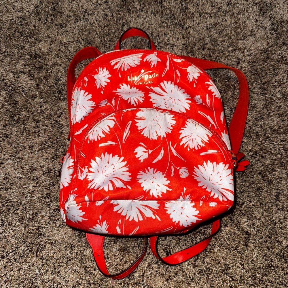 Kate Spade Orange and White Floral Backpack - Picture 2 of 4